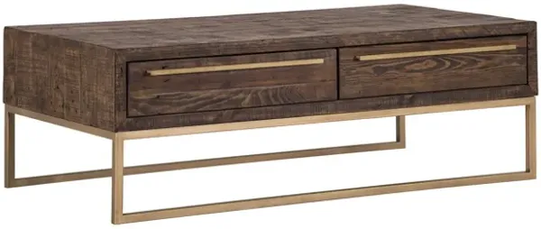 Metal Coffee Table With Drawer - Dark Brown And Gold