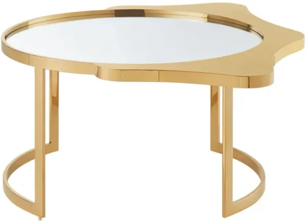 Glass And Stainless Steel Round Mirrored Coffee Table - Gold