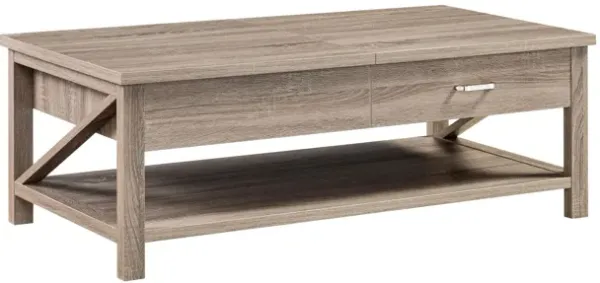 Lift Top Coffee Table With Drawer And Shelf - Sandy Brown