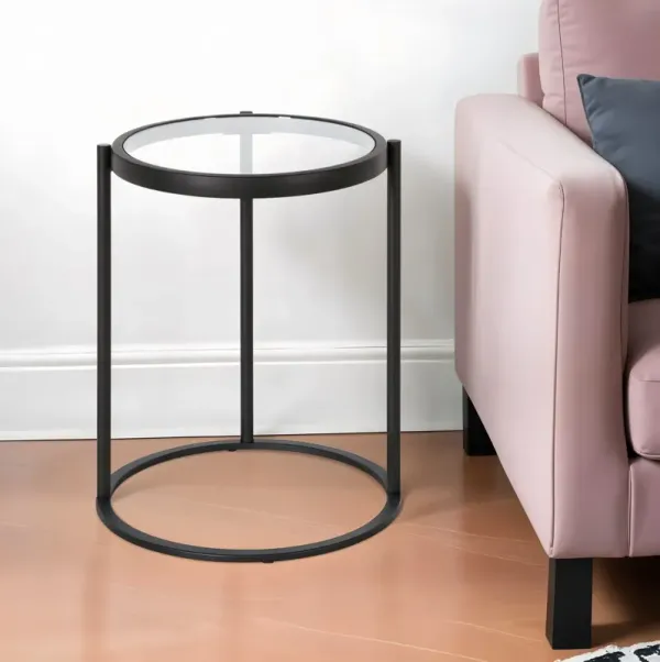 20" Glass And Steel Round End Table - Black And Clear