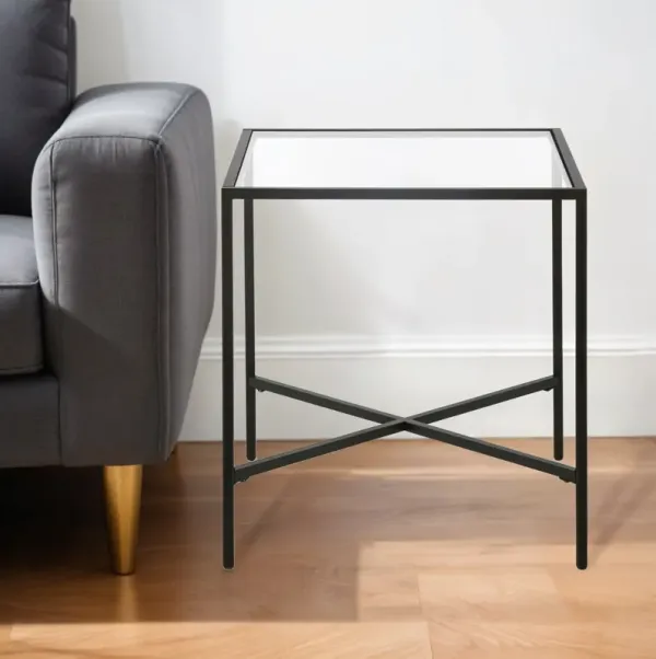 Glass And Steel Square End Table - Black And Clear