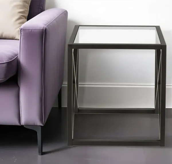 22" Glass And Steel Square End Table - Black And Clear
