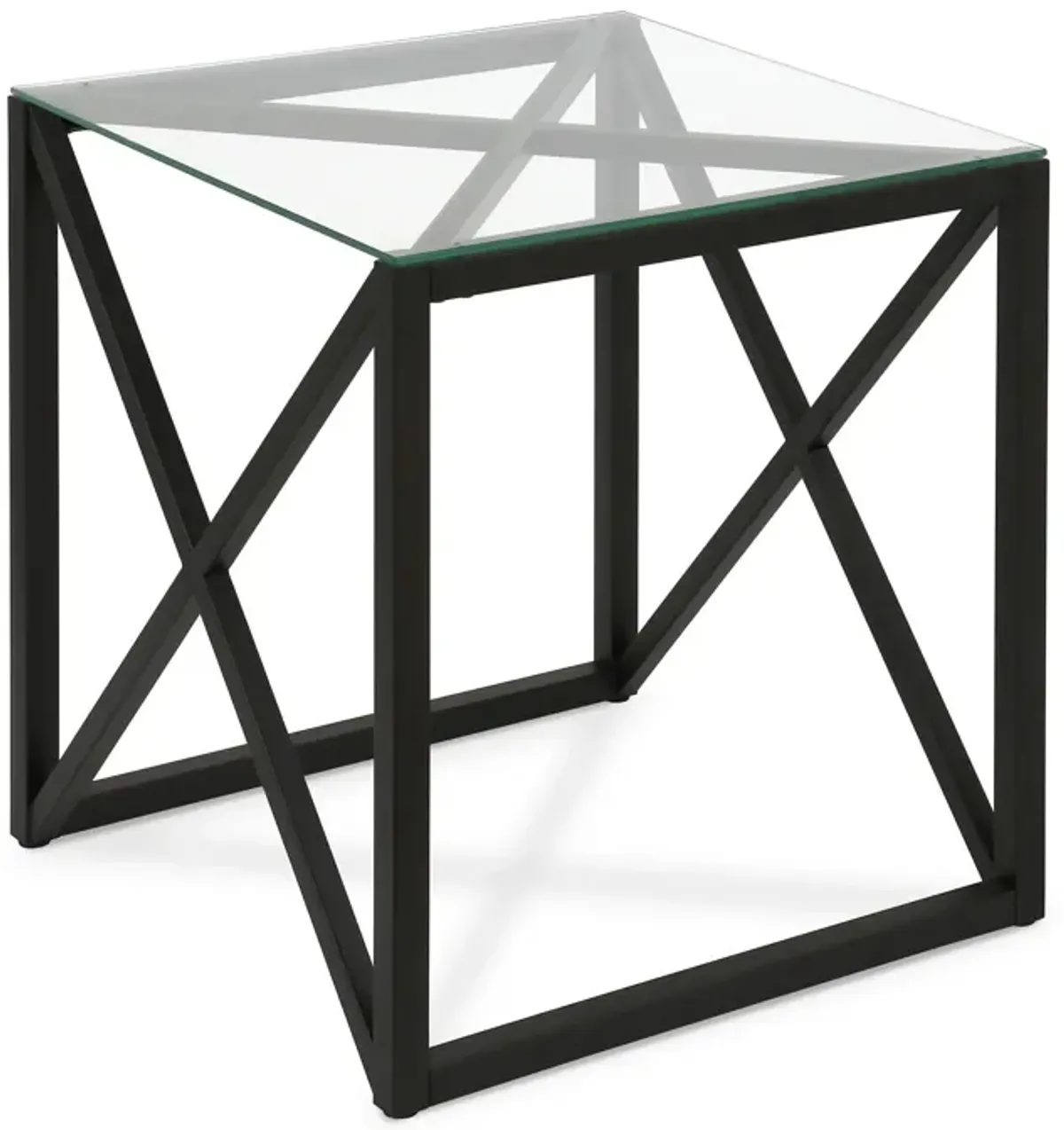 20" x 20" Glass And Steel Square End Table - Black And Clear