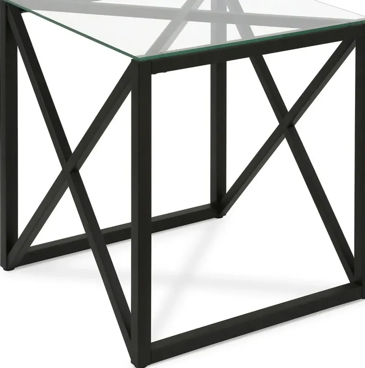 20" x 20" Glass And Steel Square End Table - Black And Clear