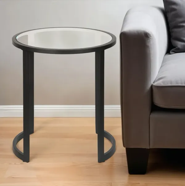 20" x 20" x 22" Glass And Steel Round End Table - Black And Clear
