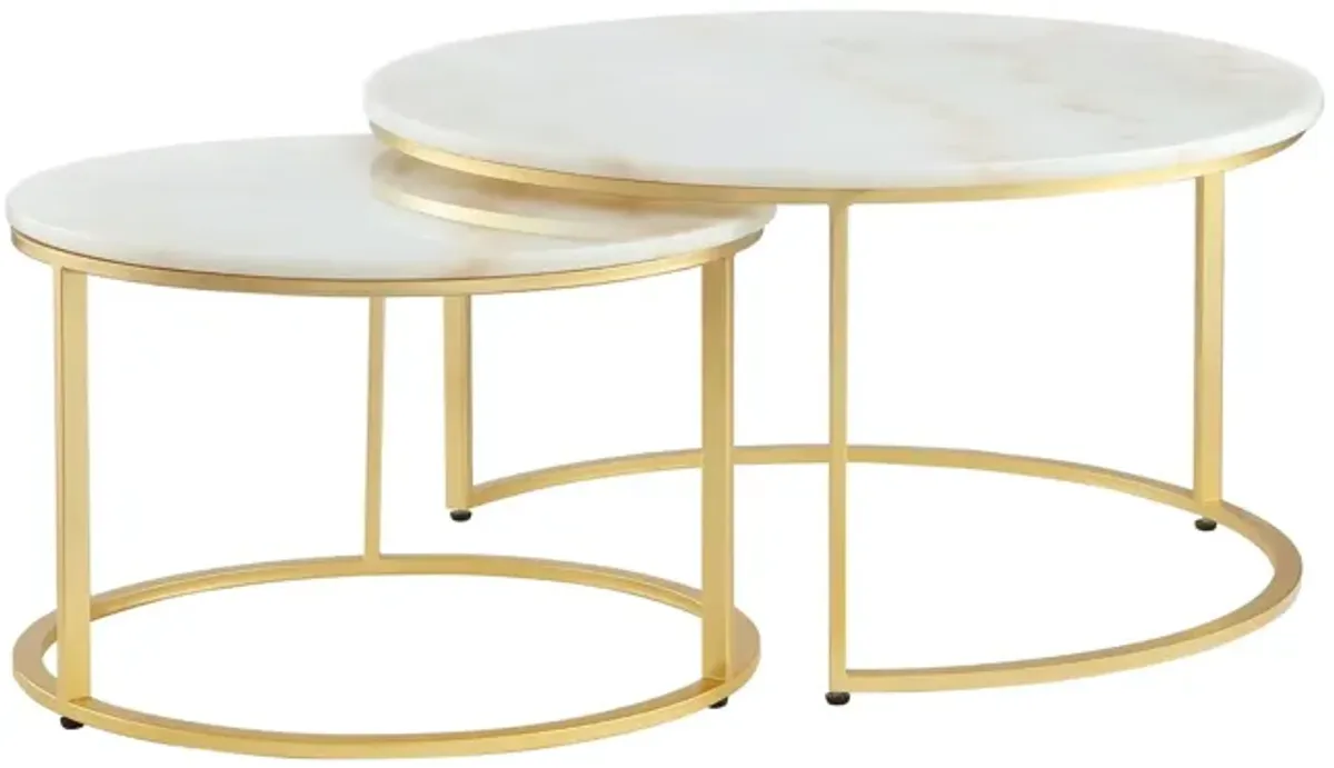 Genuine Marble And Iron Round Nested Coffee Tables (Set of 2) - White And Gold