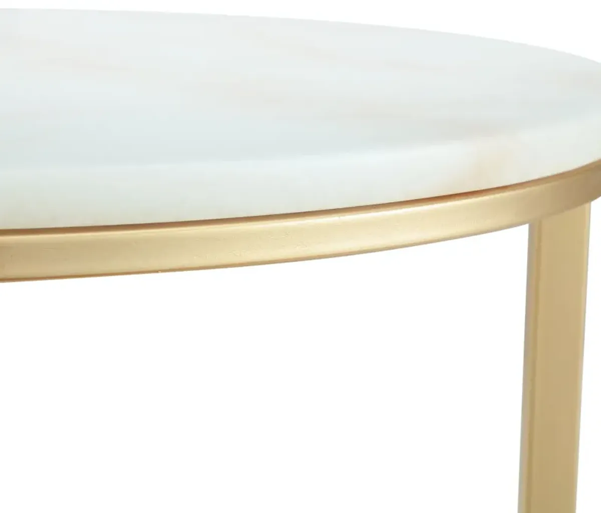 Genuine Marble And Iron Round Nested Coffee Tables (Set of 2) - White And Gold
