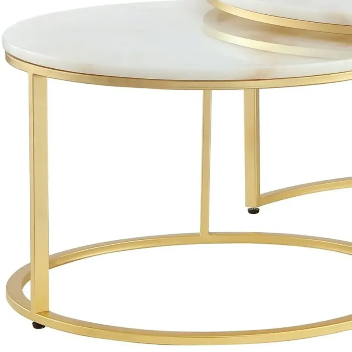 Genuine Marble And Iron Round Nested Coffee Tables (Set of 2) - White And Gold