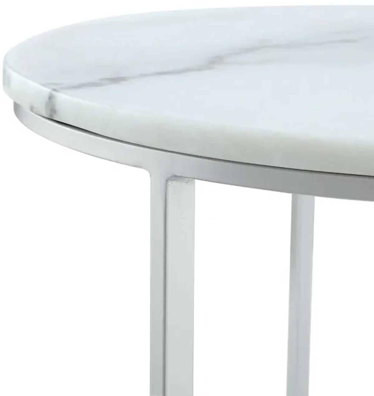 Genuine Marble And Iron Round Nested Coffee Tables (Set of 2) - White And Silver