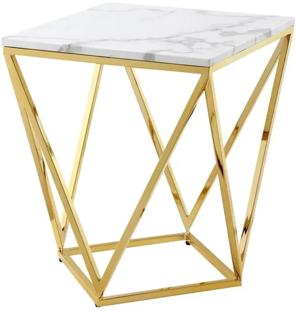 Stone Square End Table - Gold And White