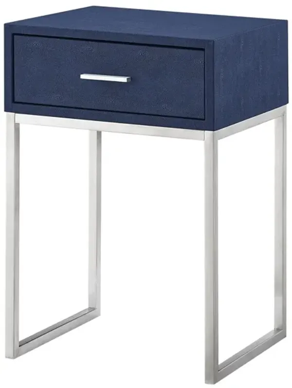 Metallic Blue End Table With Drawer - Silver And Navy