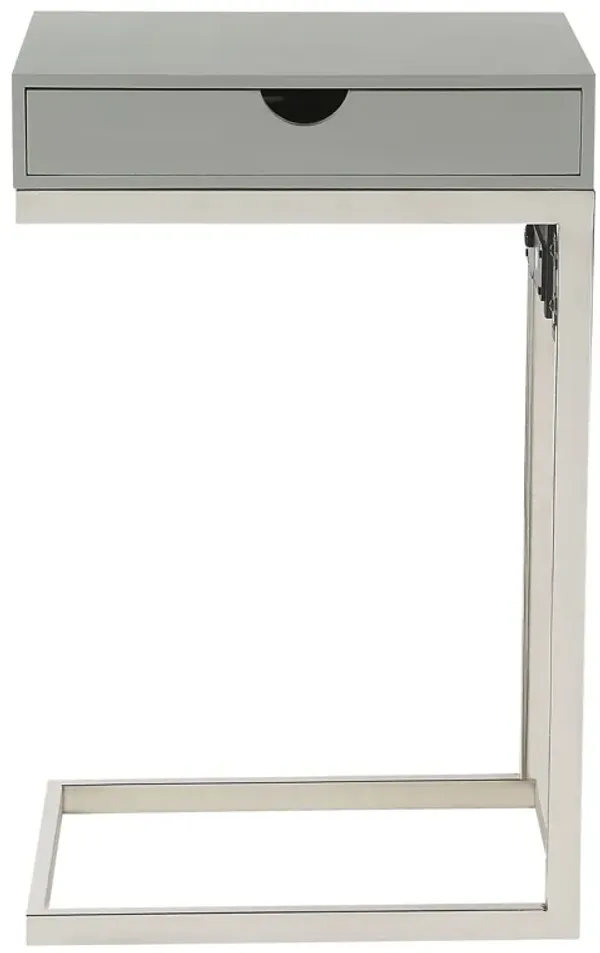 Metallic Veneer End Table With Drawer - Silver And Gray