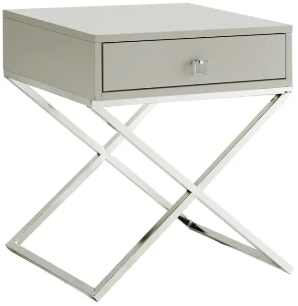 Metallic Gray End Table With Drawer - Silver And Light