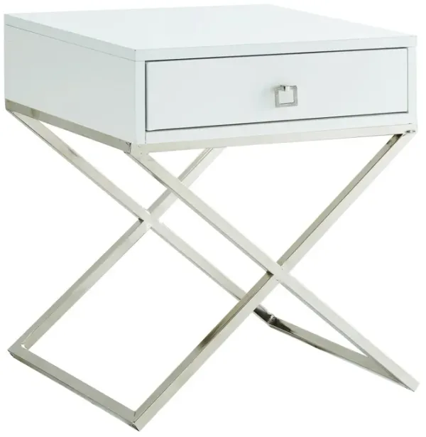 End Table With Drawer - Silver And White