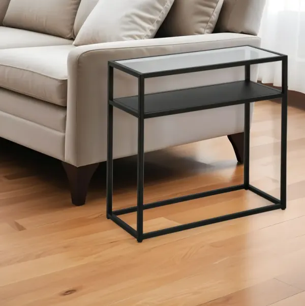 24" Glass And Steel End Table With Shelf - Black And Clear