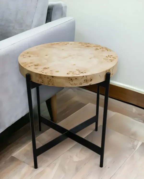 Wood And Metal Round End Table - Black And Brown