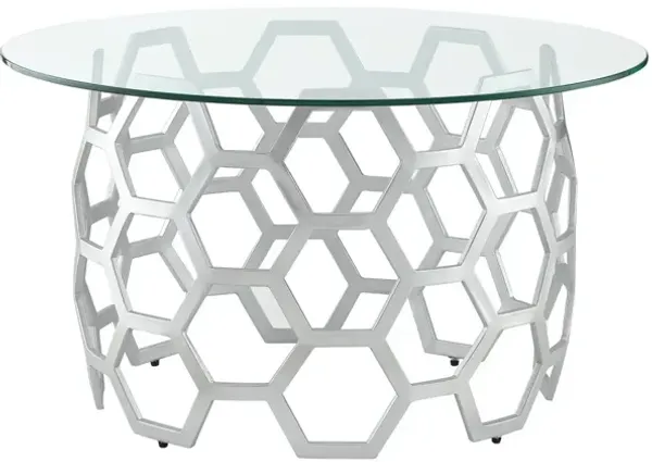 32" Glass And Iron Round Coffee Table - Clear And Silver