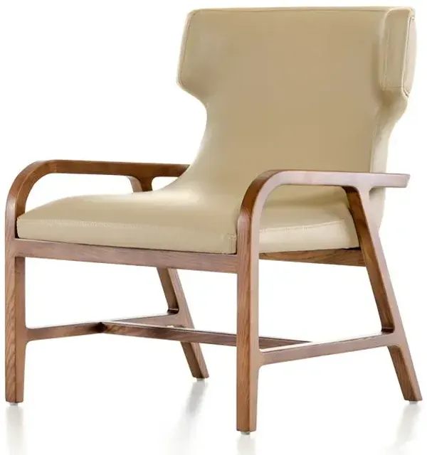 Walnut Wood And Leatherette Accent Chair - Taupe