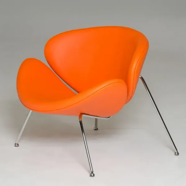 Leatherette And Metal Accent Chair - Orange