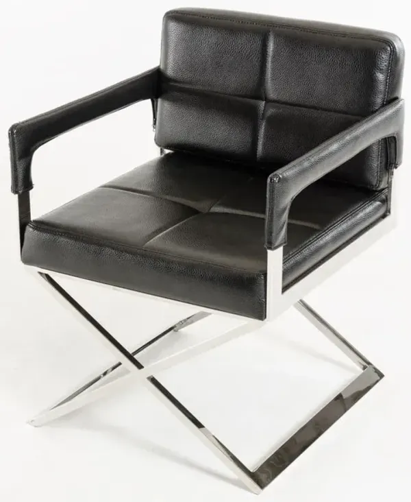 Bonded Leather And Metal Accent Chair - Black