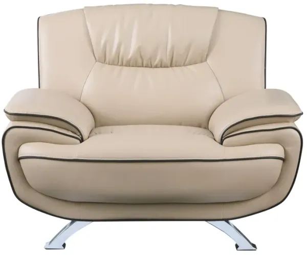 Leather Match Arm Chair - Beige And Silver