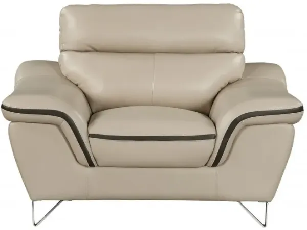 Leather Match Solid Color Pillow Top Arms Silver Legs - Beige