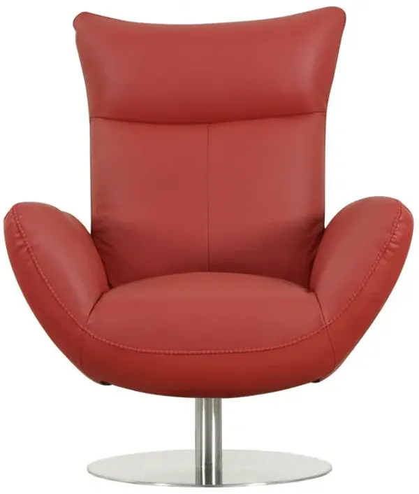Genuine Leather Swivel Lounge Chair - Red And Silver