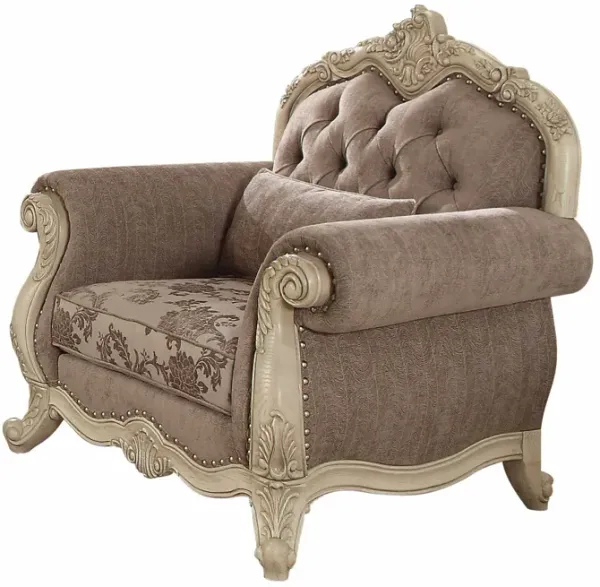 Fabric Damask Tufted Chesterfield Chair - Gray And Pearl