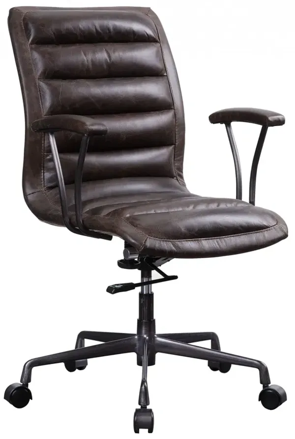 Top Grain Leather Metal Upholstered (Seat) Casters Engineered Wood Executive Office Chair - Distressed Chocolate