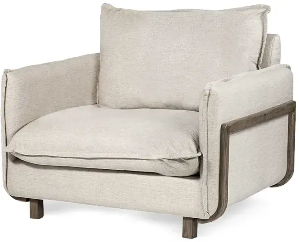 Linen Arm Chair - Cream And Wood Brown