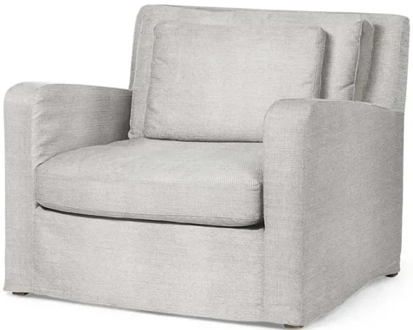 Linen And Wood Arm Chair - Light Gray / Brown