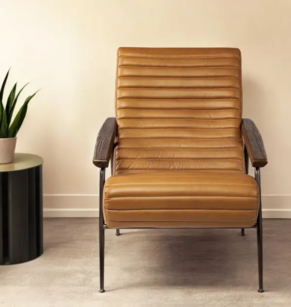 Faux Leather Tufted Lounge Chair - Tan And Black
