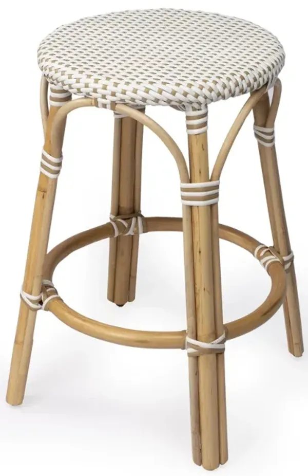 Rattan Backless Counter Height Bar Chair - White And Natural