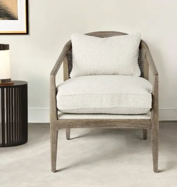 Boucle Arm Chair And Toss Pillow - Cream And Brown
