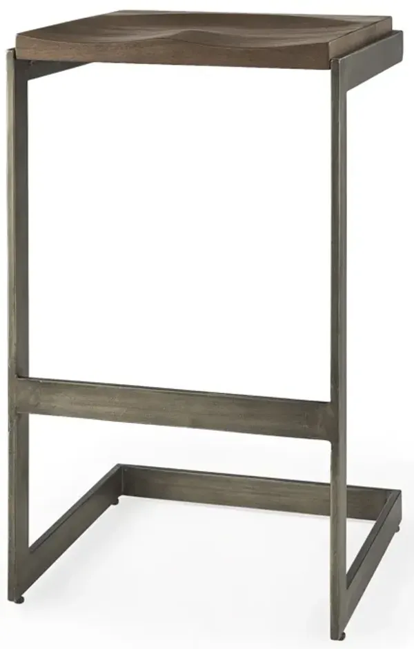 Solid Wood And Metal Backless Bar Height Bar Chair - Wood Brown And Gray