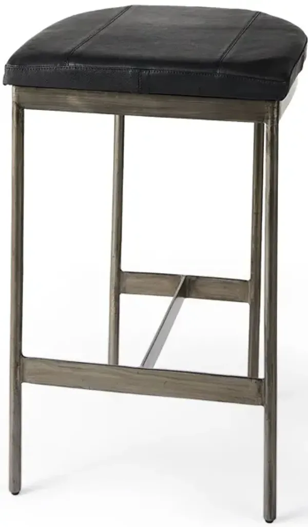 Faux Leather Backless Counter Height Bar Chair - Black