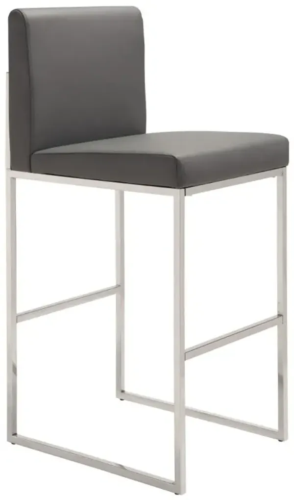 31" Faux Leather And Steel Low Back Bar Height Bar Chair - Gray And Silver