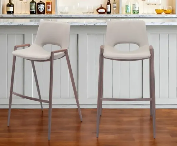 Steel Low Back Bar Height Bar Chairs (Set of 2) - Beige And Brown