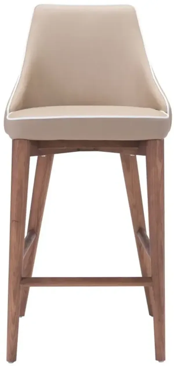 Solid Wood Low Back Counter Height Bar Chair - Beige And Brown