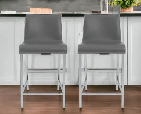24" Steel Low Back Counter Height Bar Chairs (Set of 2) - Gray And Silver