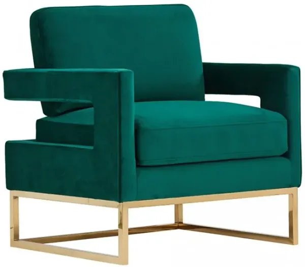 Stylish Velvet Steel Chair - Green And Gold