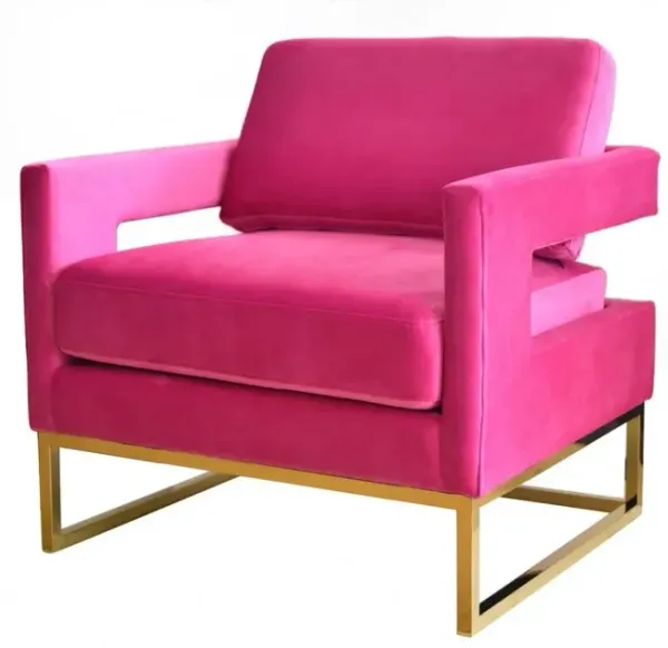 Stylish Velvet And Steel Chair - Pink And Gold