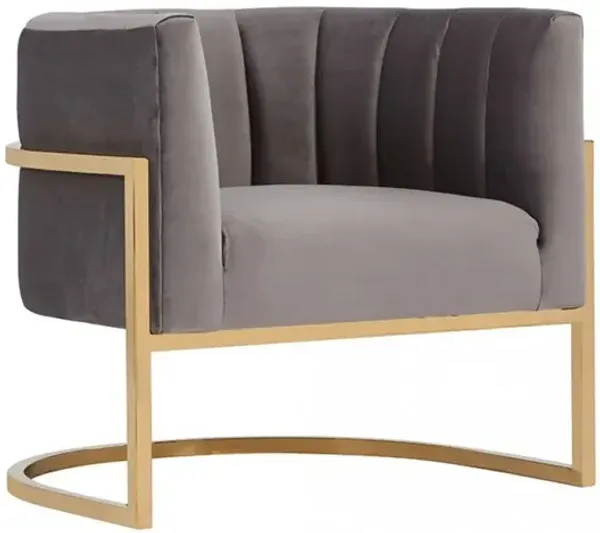 Glam Channel Tufted Velvet Accent Chair - Gray And Gold