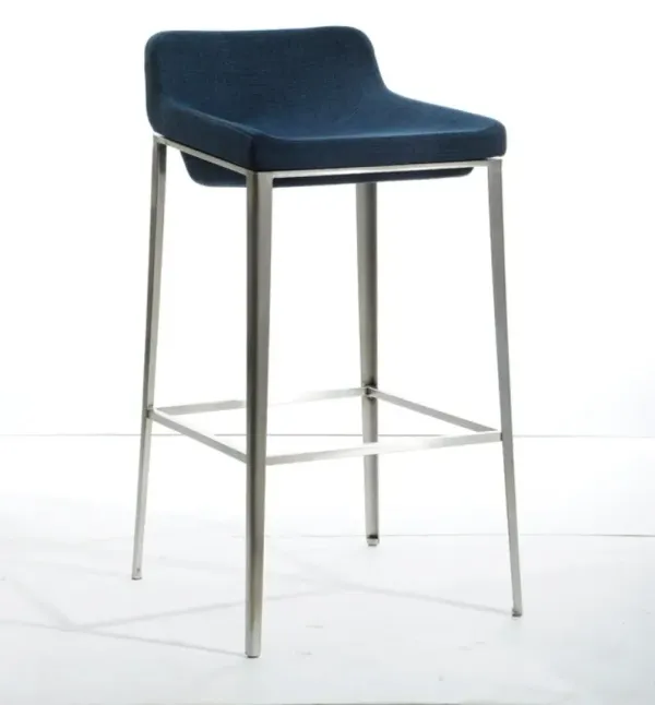 Stainless Steel Low Back Bar Height Bar Chair - Blue And Silver
