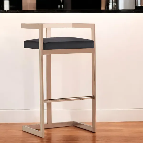 Velvet And Stainless Steel Low Back Bar Height Bar Chair - Black And Rose Gold