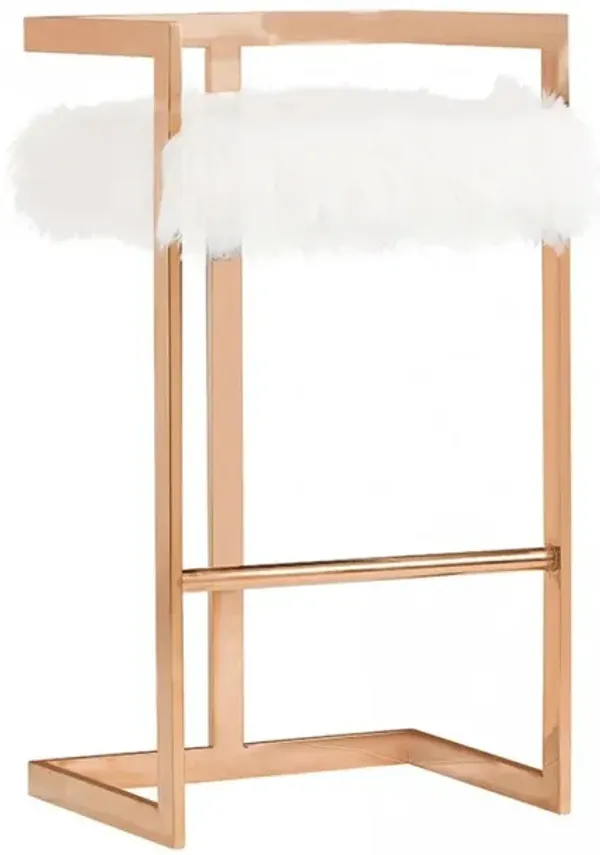 Velvet And Stainless Steel Low Back Bar Height Bar Chair - White And Pink
