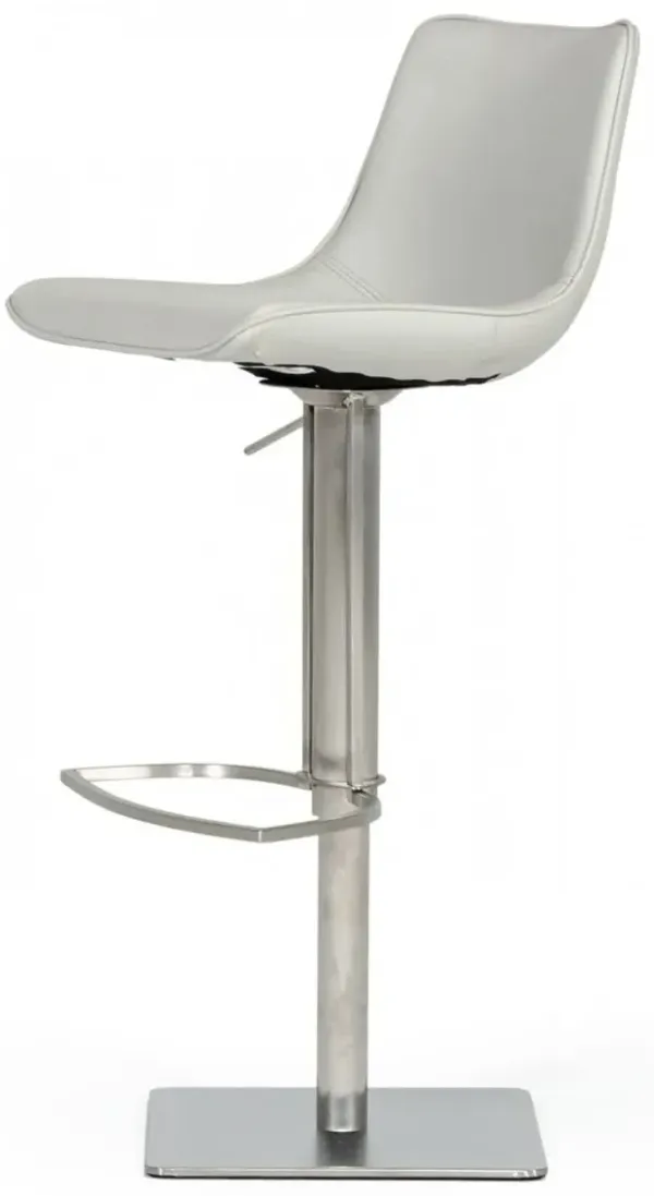 29" Faux Leather And Stainless Steel Swivel Low Back Bar Height Bar Chair - Light Gray And Silver