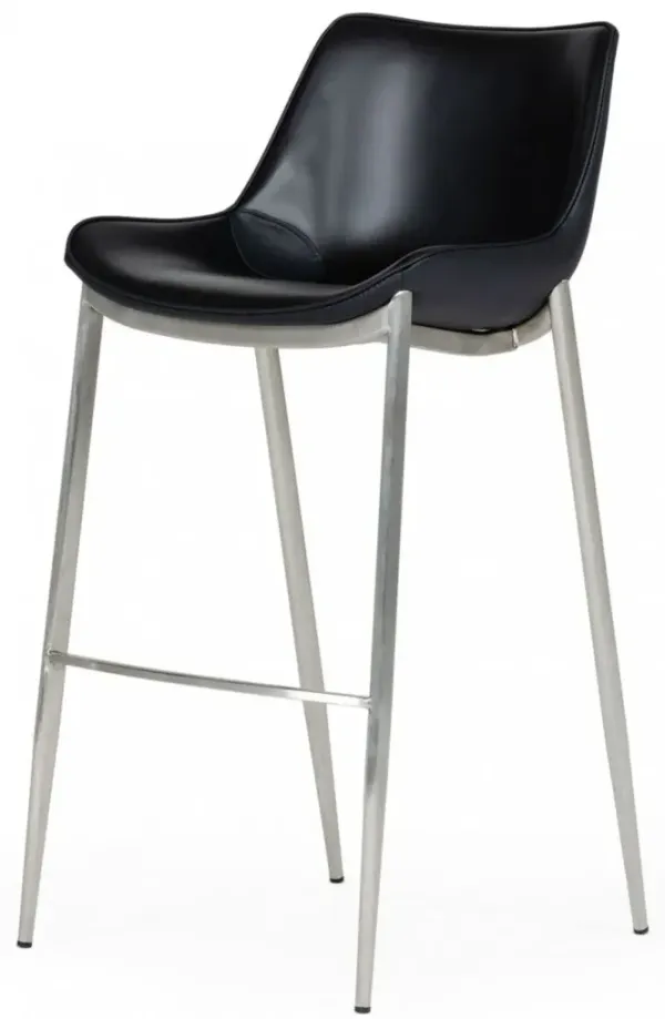 Faux Leather And Steel Low Back Bar Height Bar Chairs (Set of 2) - Black And Silver
