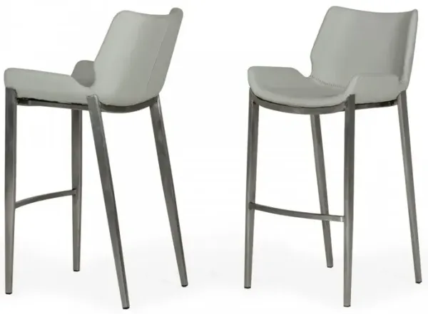 Faux Leather And Steel Low Back Bar Height Bar Chairs (Set of 2) - Gray And Silver