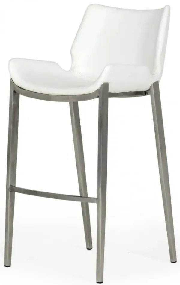 Faux Leather And Steel Low Back Bar Height Bar Chairs (Set of 2) - White And Silver